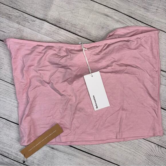 Reformation NWT Adalynn Knit Strapless top with Flower Applique Pink Size Large - Picture 7 of 7